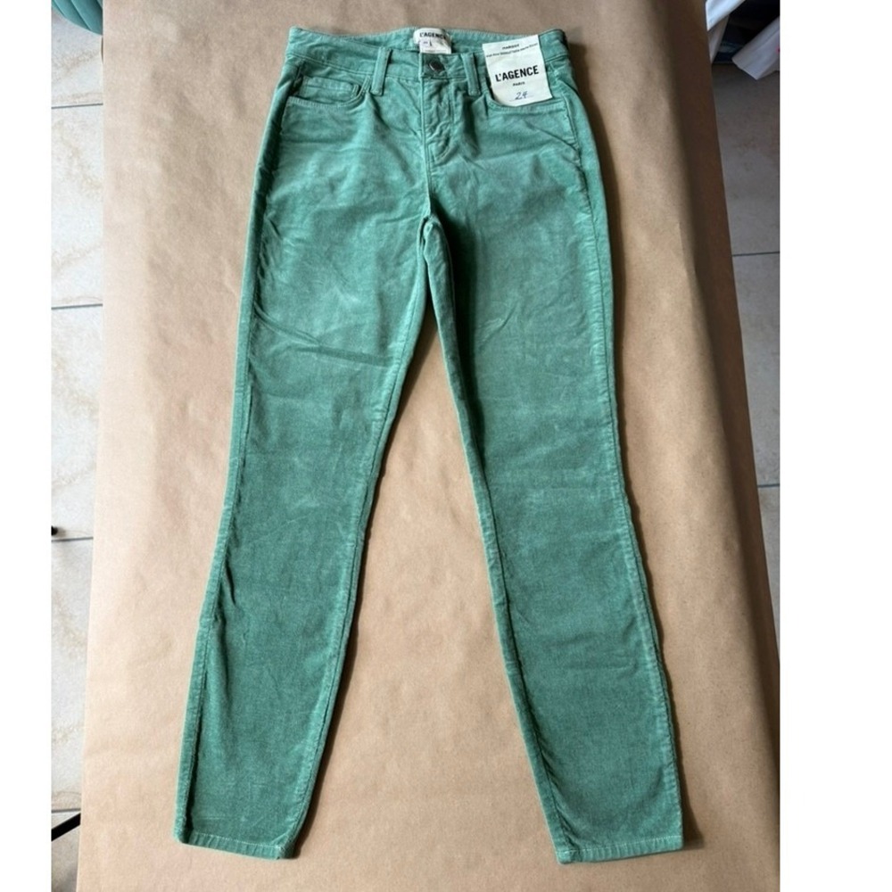 L'AGENCE Green Margot High Rise Skinny Pants Womens 24 Corduroy NWT